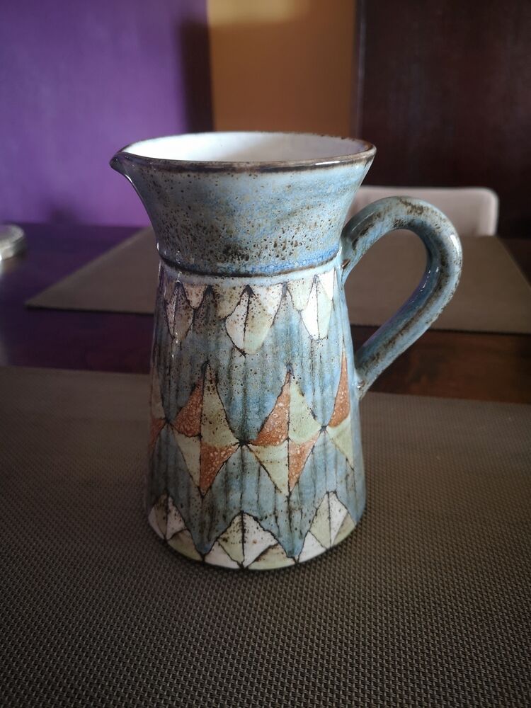 Enamelled ceramic pitcher - Signed Pérot