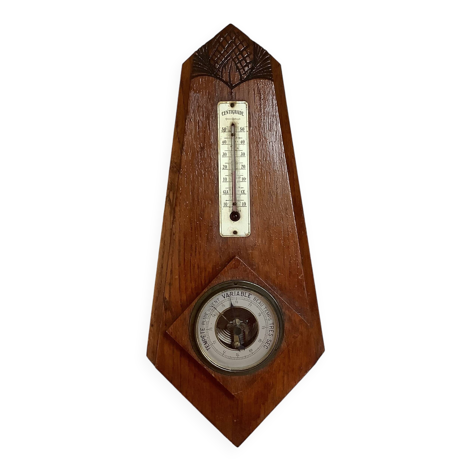 Art deco geometric barometer and thermometer