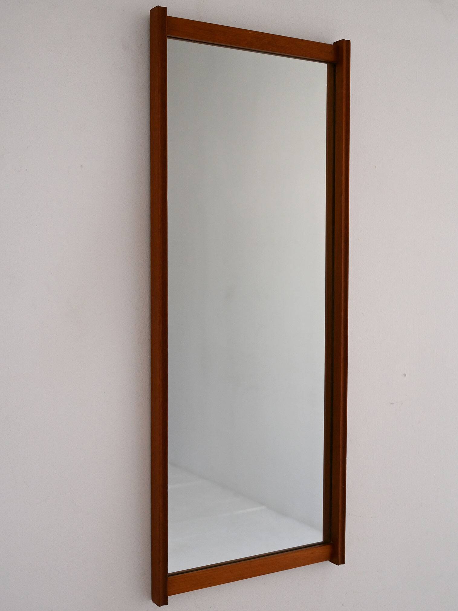 Vintage Scandinavian Teak Mirror with Grooved Frame