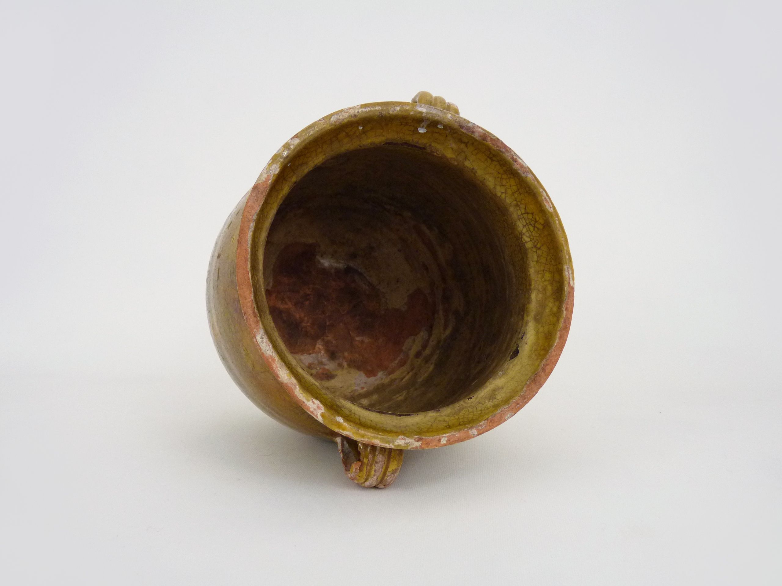 Glazed yellow confit pot, south west of France. Conservation pot. Pyrenees XIXth