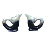 Two swan-shaped vases in glazed ceramic vintage 30/40s