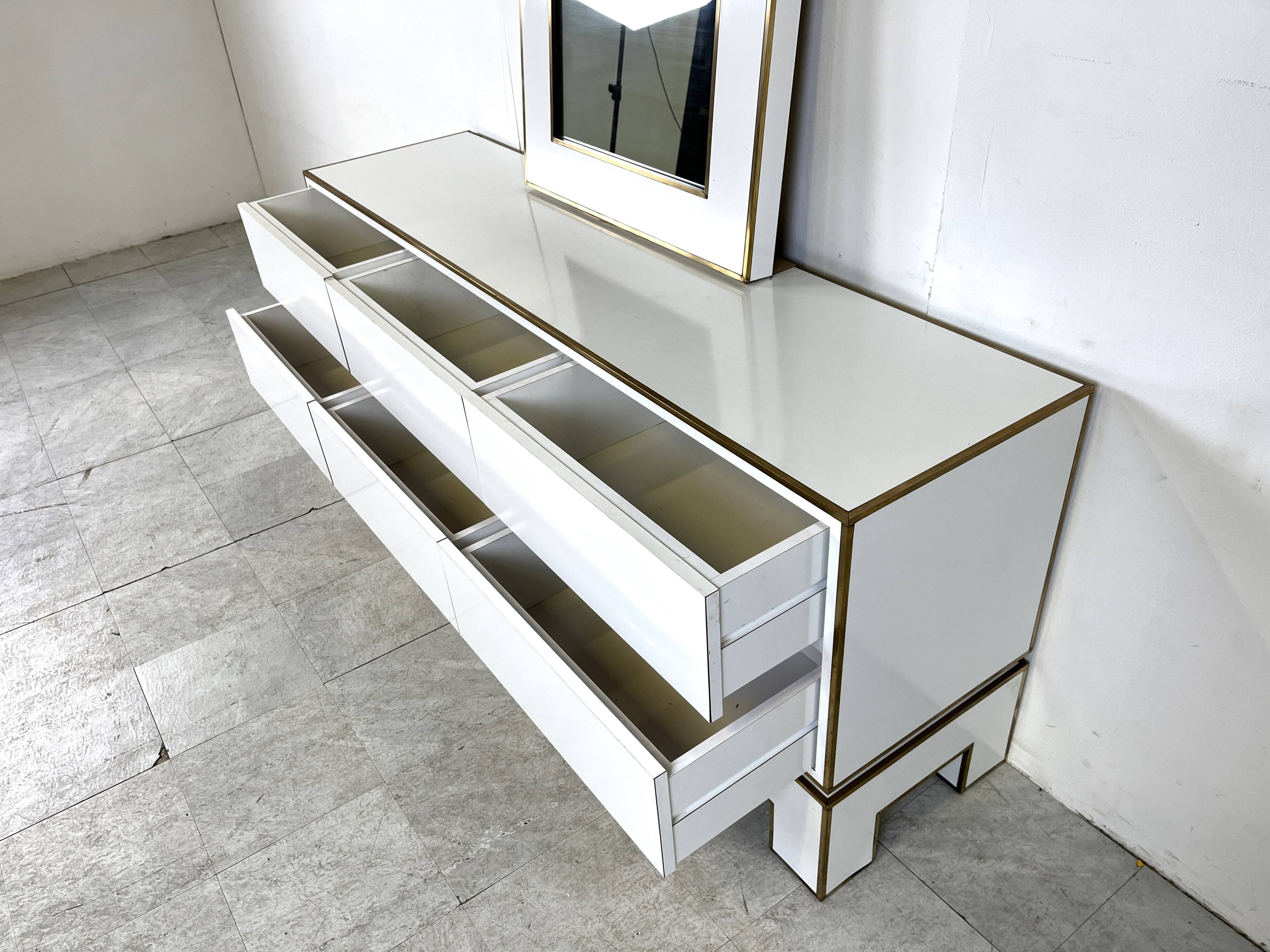 White lacquered credenza by Alain Delon with mirror, 1970s