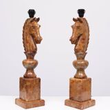 Large Horse Head Chess Knights Lamp in Carved Alabaster, taly, 1960s, Set of 2