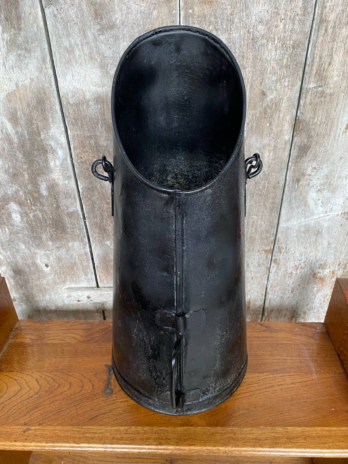 Antique black metal ash coal bucket vintage umbrella holder