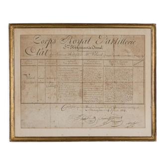 Document Corps Royal d'Artillerie 5 Régiment à cheval Vélard 1814 Empire