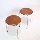 Set Of 2 Dot Stools Model 3170 Made In Teak By Arne Jacobsen For Fritz Hansen From 1950s