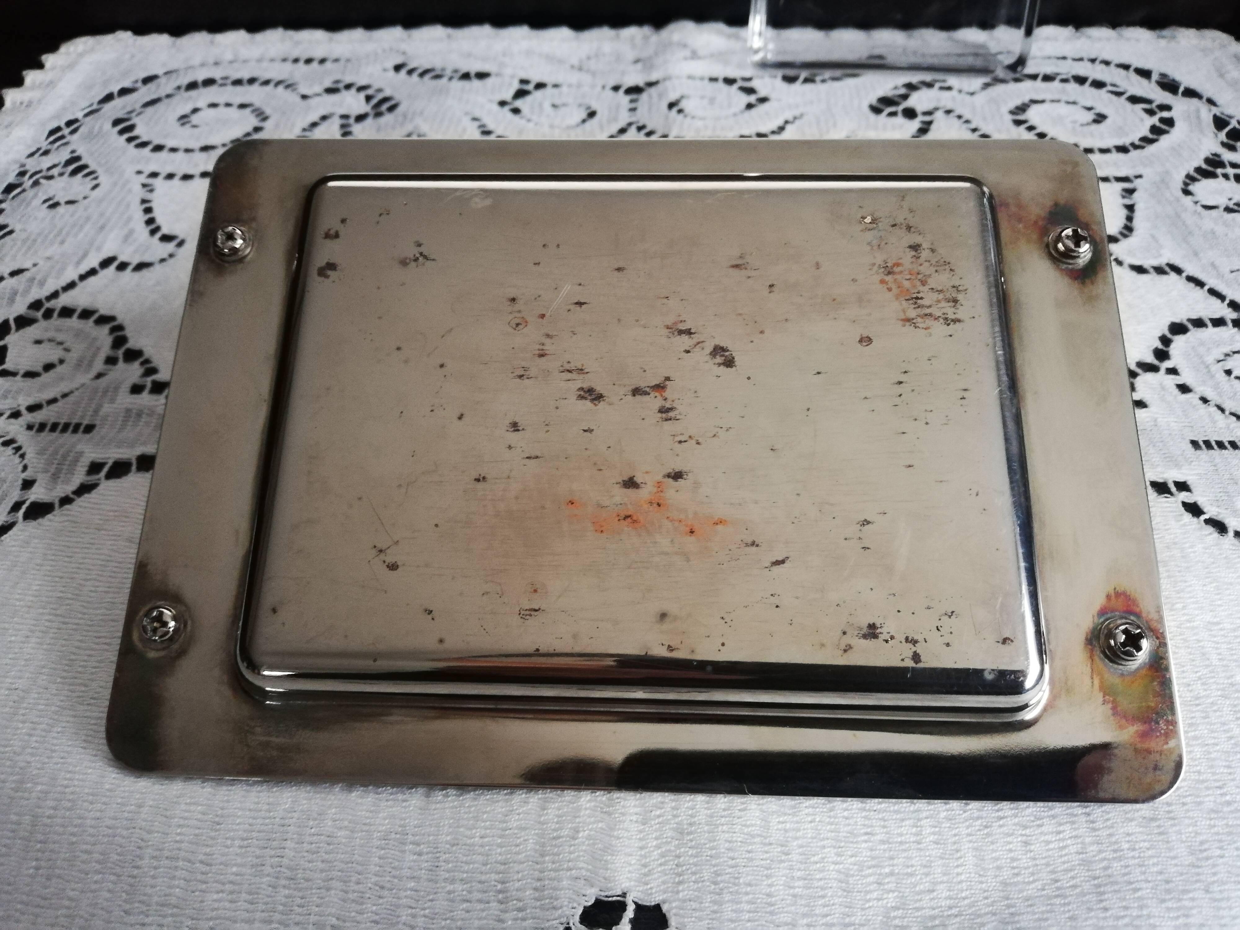 Art deco glass and silver metal butter dish