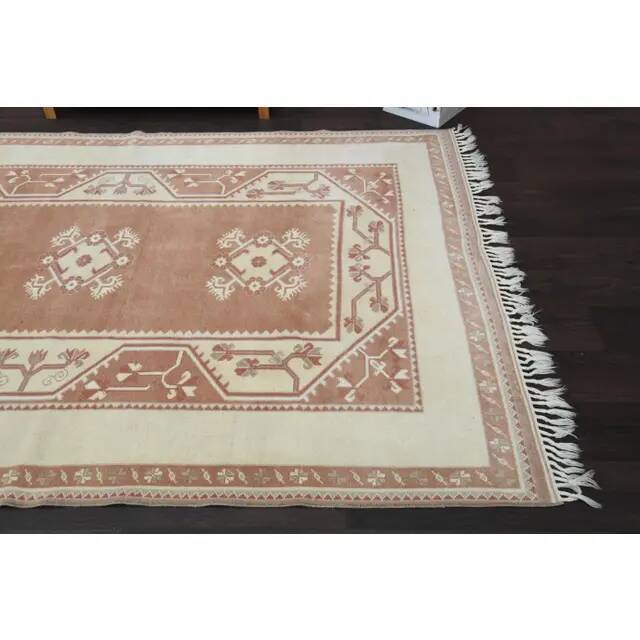 1970s Vintage Turkish Oushak Handmade Wool Cotton Brown Area Rug 166x242