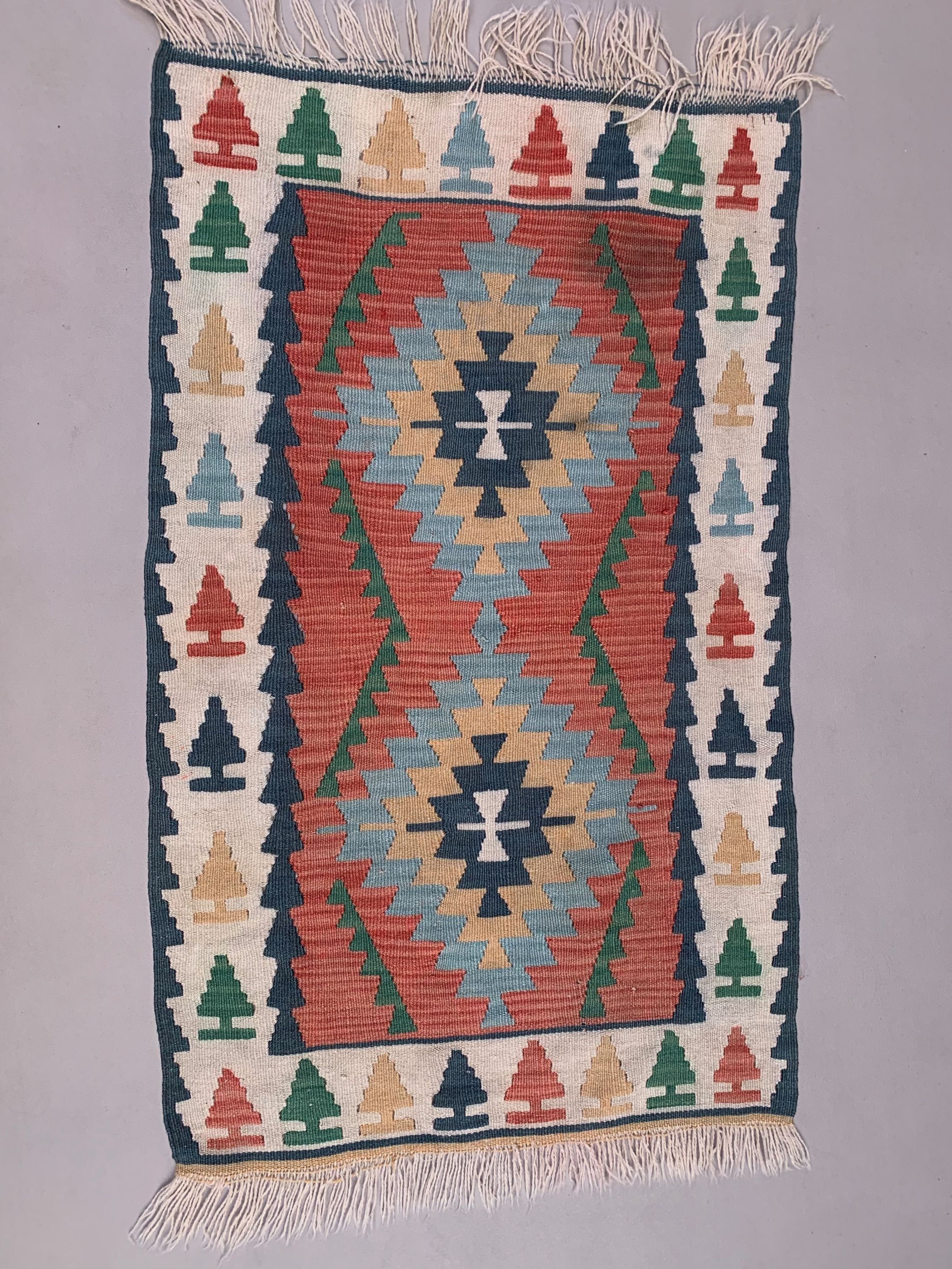 Vintage turkish kilim 130x78 cm wool kelim rug red blue