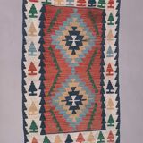 Vintage turkish kilim 130x78 cm wool kelim rug red blue