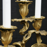 Pair of candelabra of time Napoleon III bronze, Style Louis XV