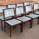 8 Scandinavian chairs in solid teak and blue velvet from the 1960s