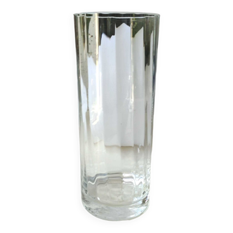 Vase vintage en cristal forme tubulaire, à ondulations. Haut 25 cm