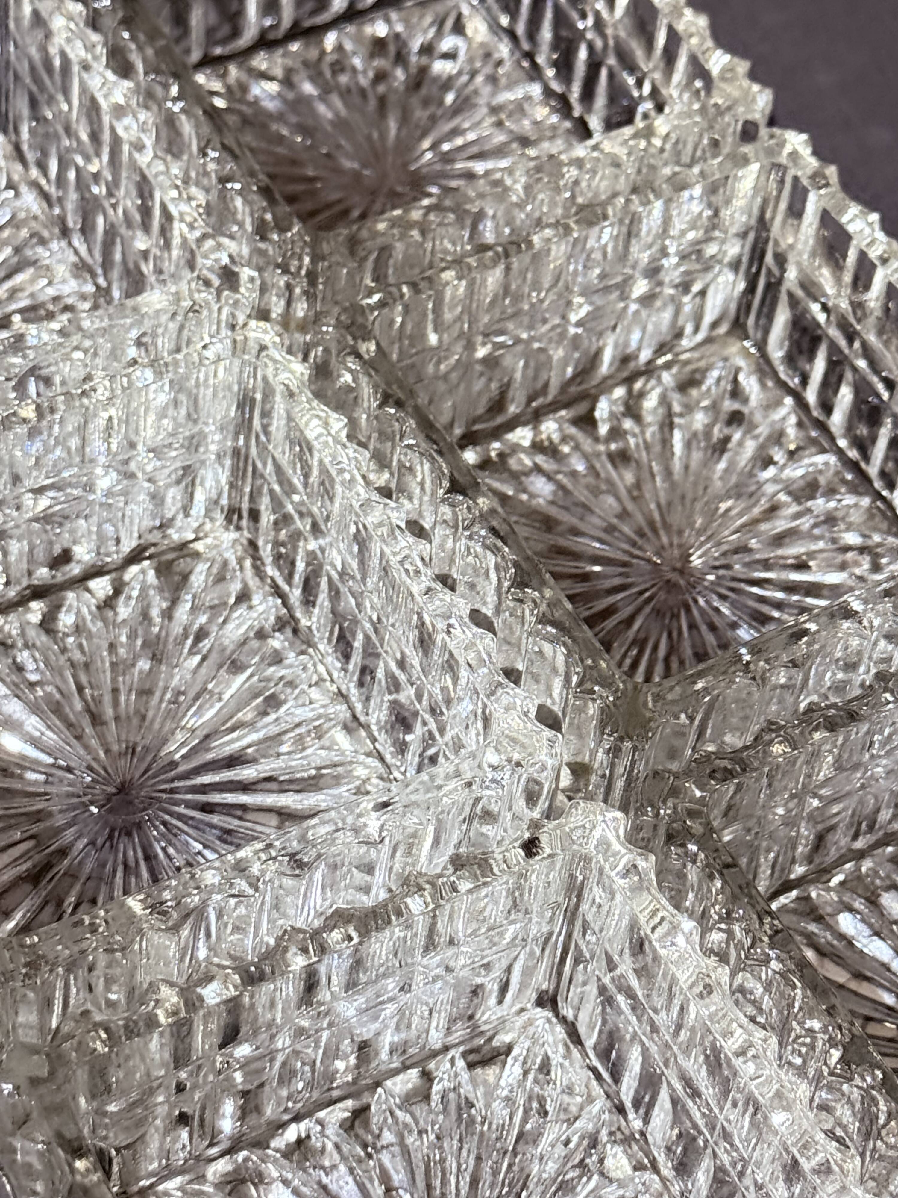Silver-Plated Tray with Six Cut Glass Dishes, Vintage Entertaining Set