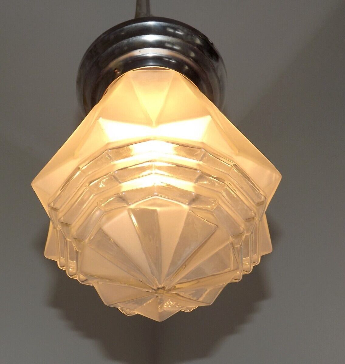 French 1920's-1940's art deco milk glass skyscraper tiered light fixture 3995