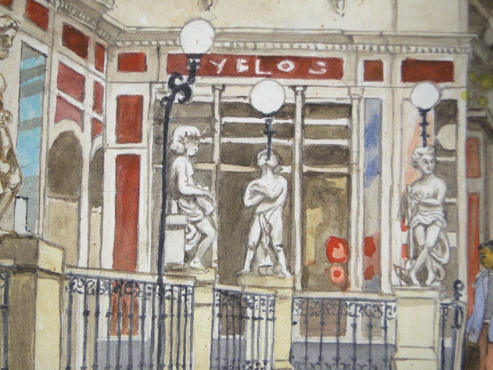Aquarelle sur papier 1995 signe R. Daniel intérieur du passage Pommeraye