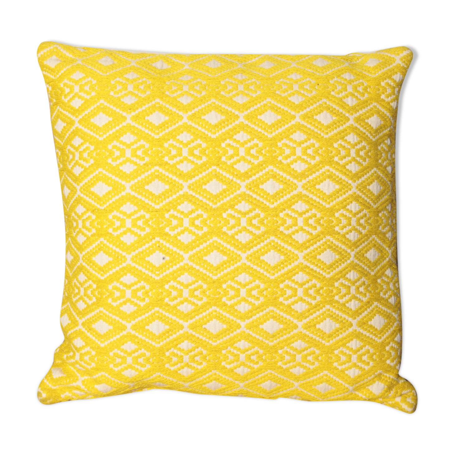 Yellow diamond knit cushion