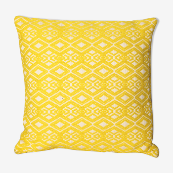 Yellow diamond knit cushion