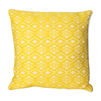 Yellow diamond knit cushion