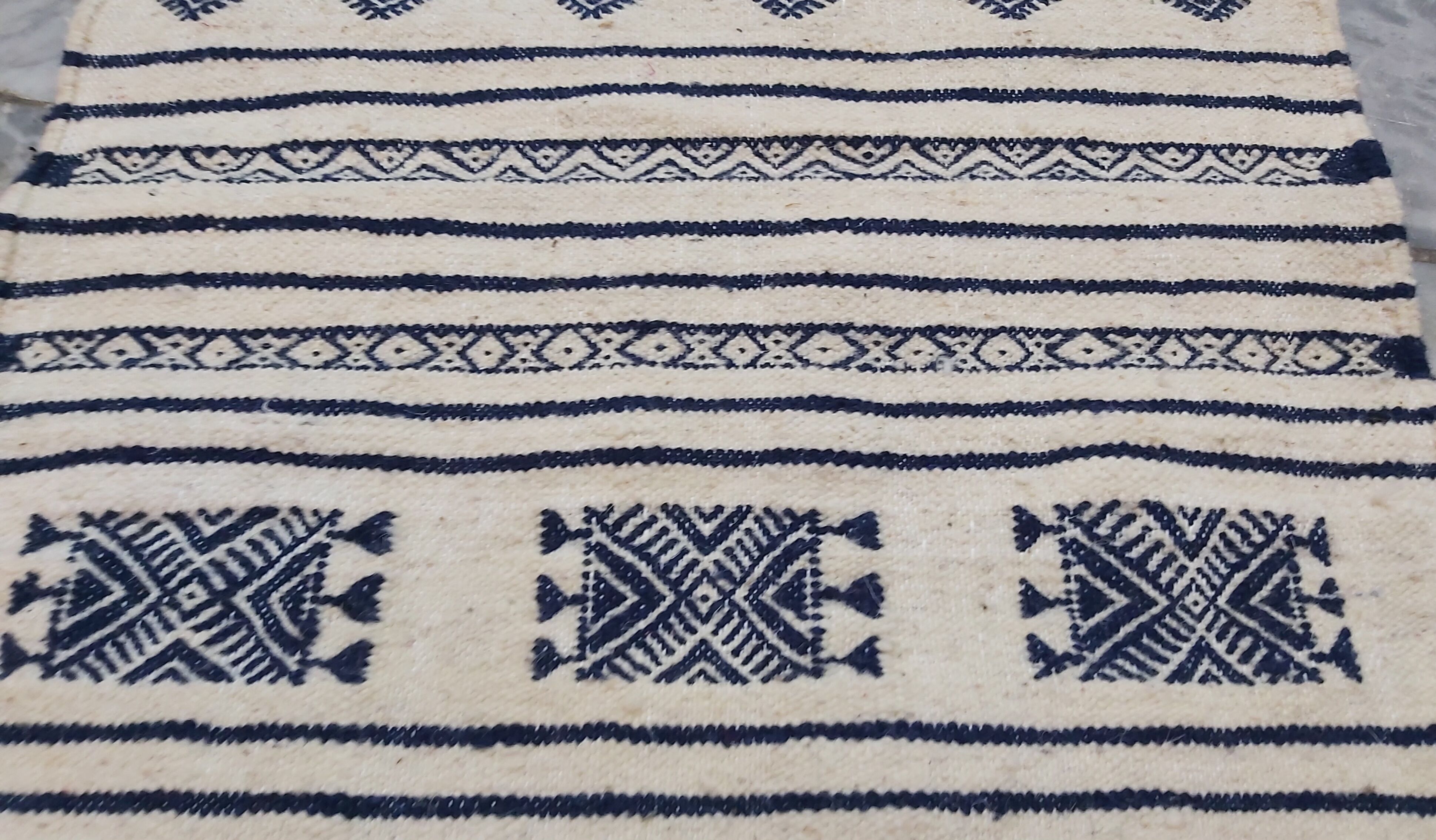 Kilim traditional white and blue handmade carpet 205x110cm