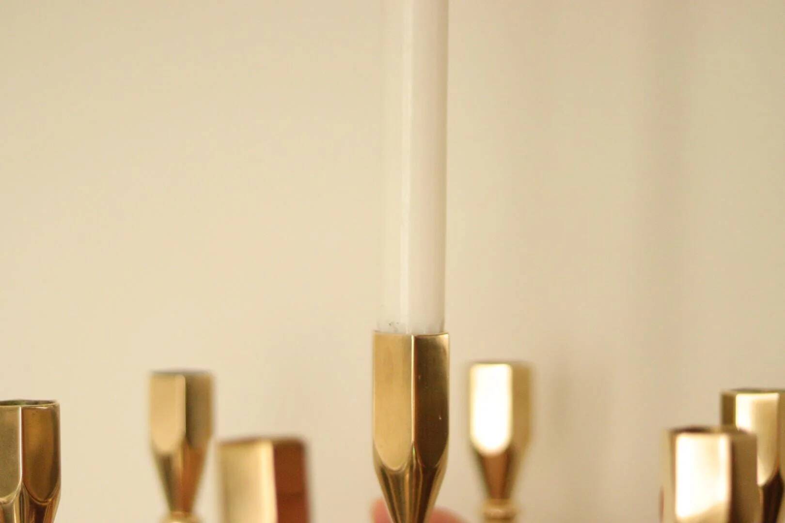 Swedish vintage brass seven arm candelabra by Gusum