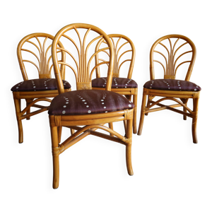 Lot de 4 chaises en rotin - dossier