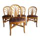 Set of 4 rattan and bamboo chairs, "fan" backrest, vintage 70s.