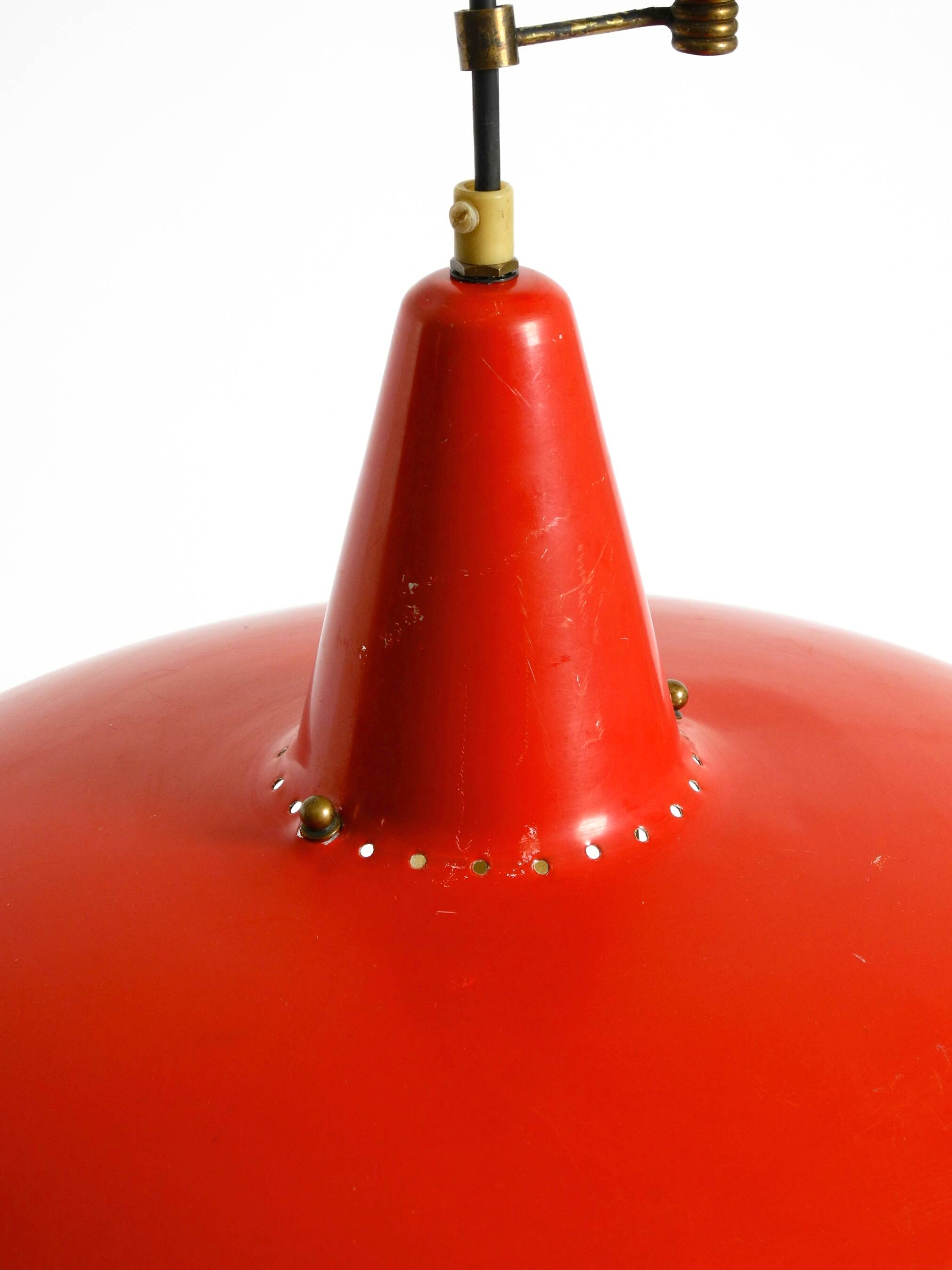 Mid-Century Modern red aluminum pendant lamp, height adjustable, Italy