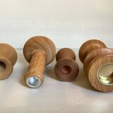 Four wooden vases and candlesticks