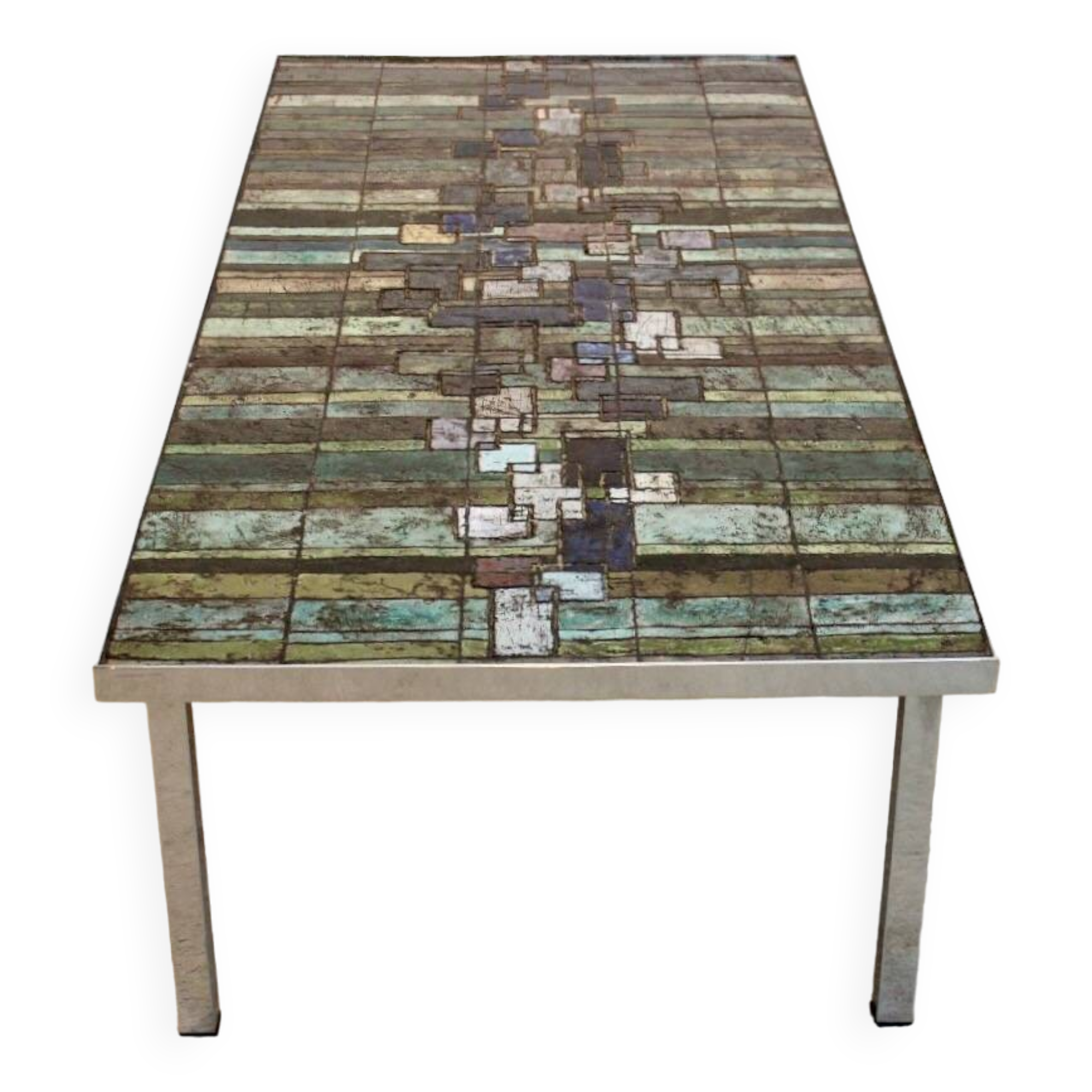 Table basse en mosaïque d'ardoise et de céramique