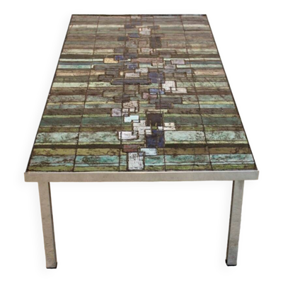 Table basse en mosaïque d'ardoise et de céramique