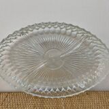 Plat serviteur ovale vintage en verre ciselé