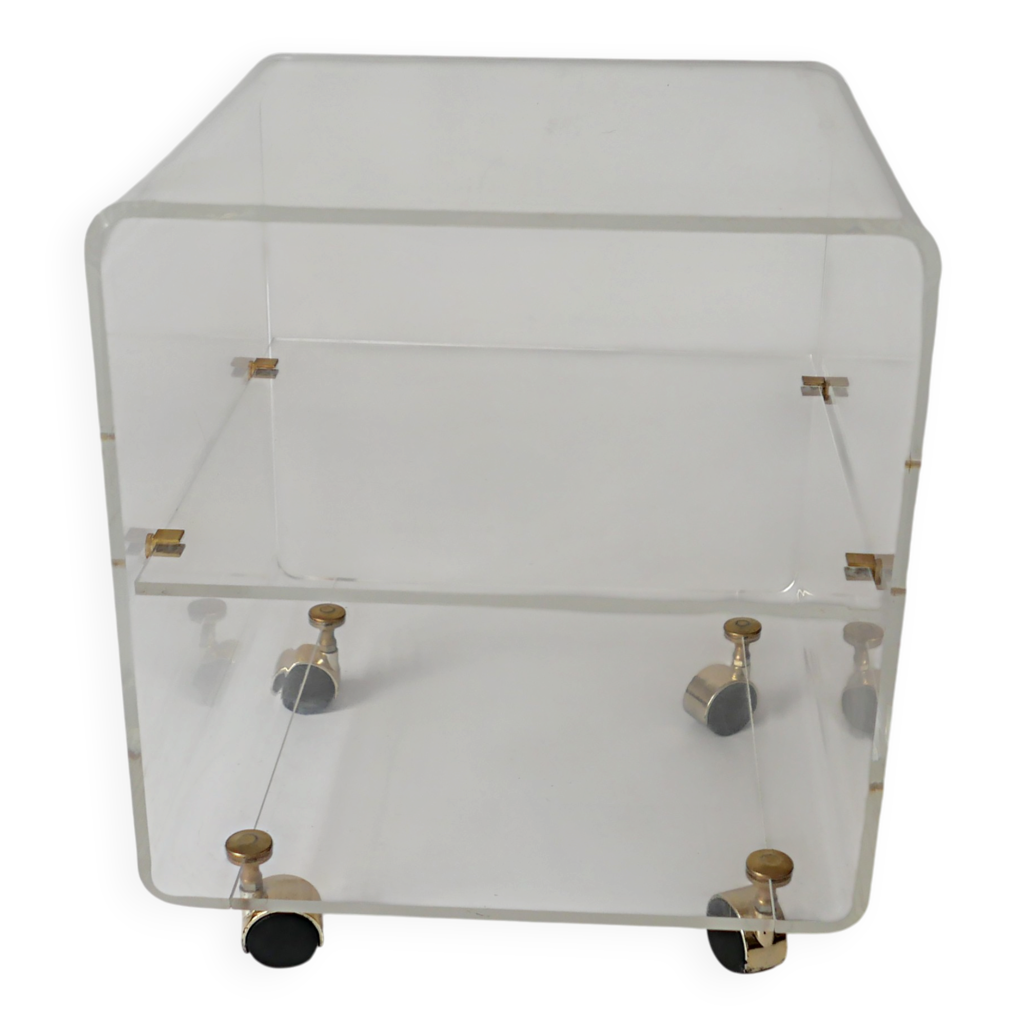 side table on wheels in plexiglass designed by David Lange 1970