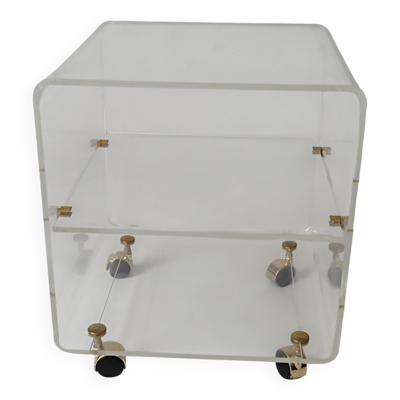 table d'appoint sur roulettes en plexiglas design David Lange 1970