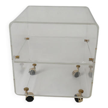 table d'appoint sur roulettes en plexiglas design David Lange 1970