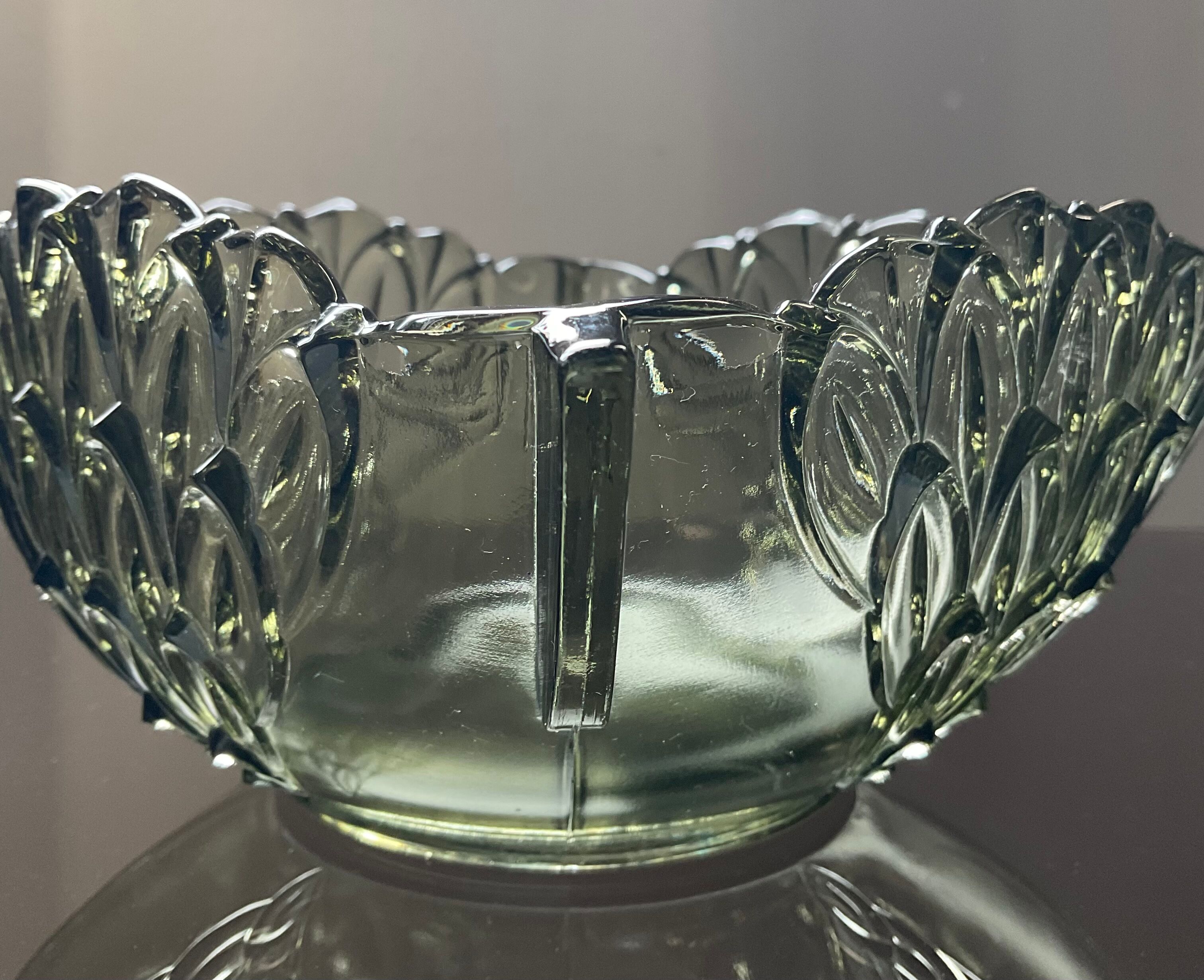 Empty cup pocket Art Deco molded crystal Czechoslovakia