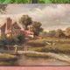 Antique Painting Signed and Dated Animated Landscape Oil Painting on Wood Panel