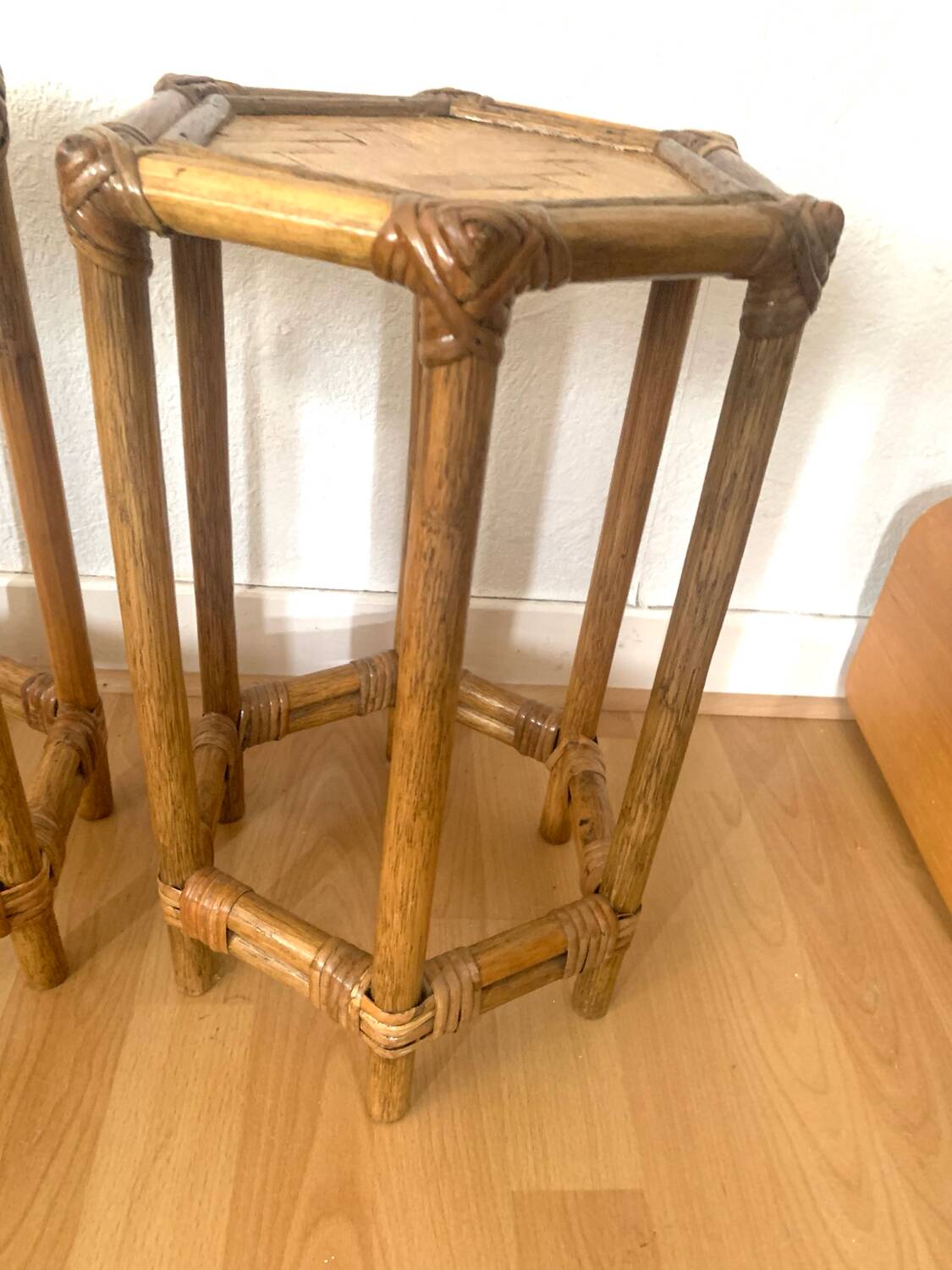 Pair of rattan bedside tables