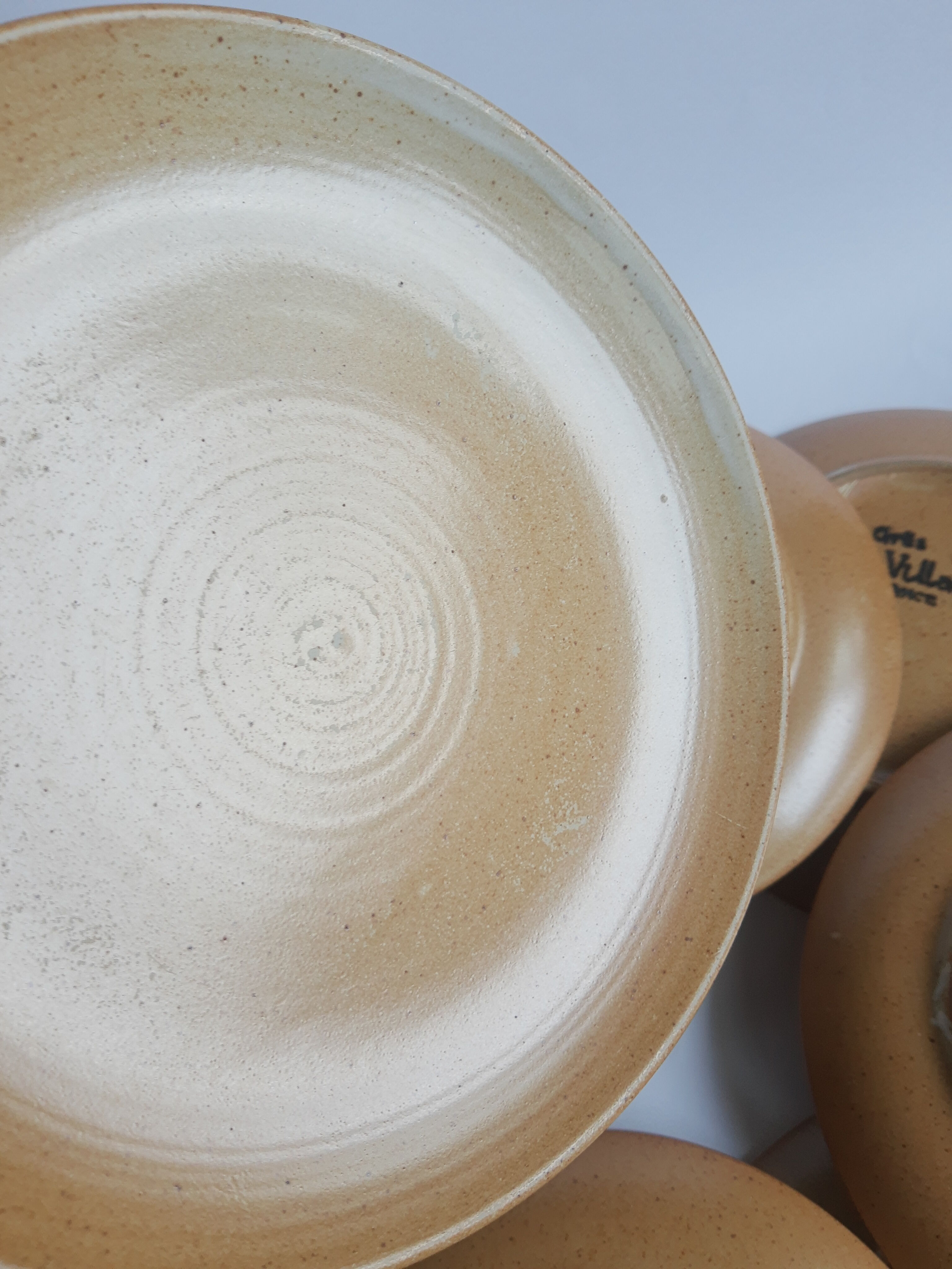 Set of 8 CNP stoneware dessert plates Grès village France vintage