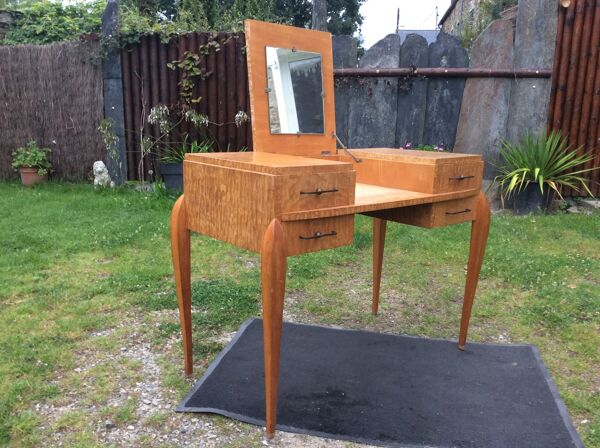 Coiffeuse art déco à plateau basculant estampillée Sanyas et popot.