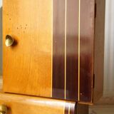 Asymmetrical art deco wall cabinet, drawer & mirror