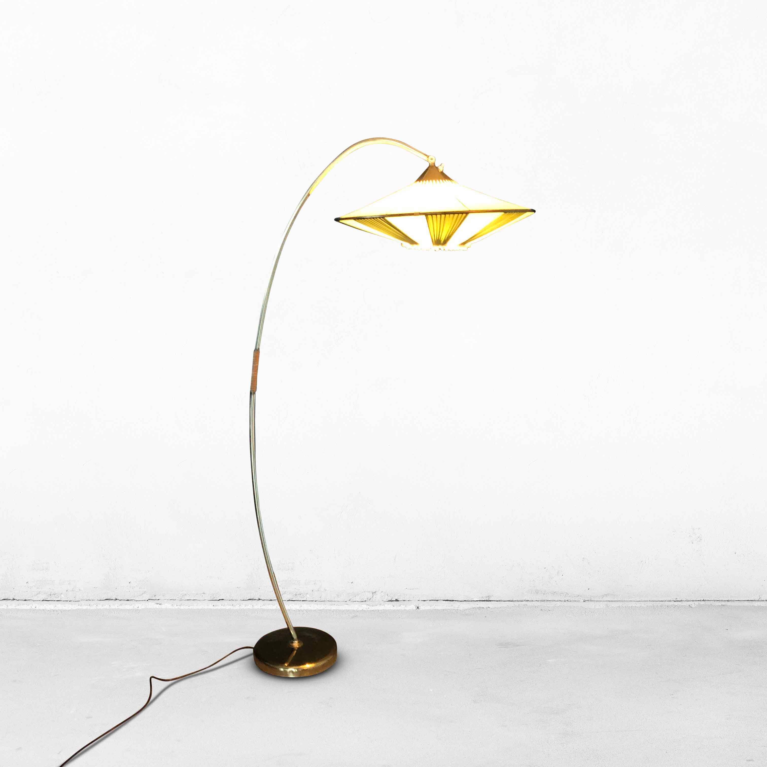 Mid-century floor lamp with pleated shade