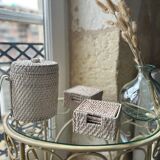 Rattan ice bucket with pliers and coasters