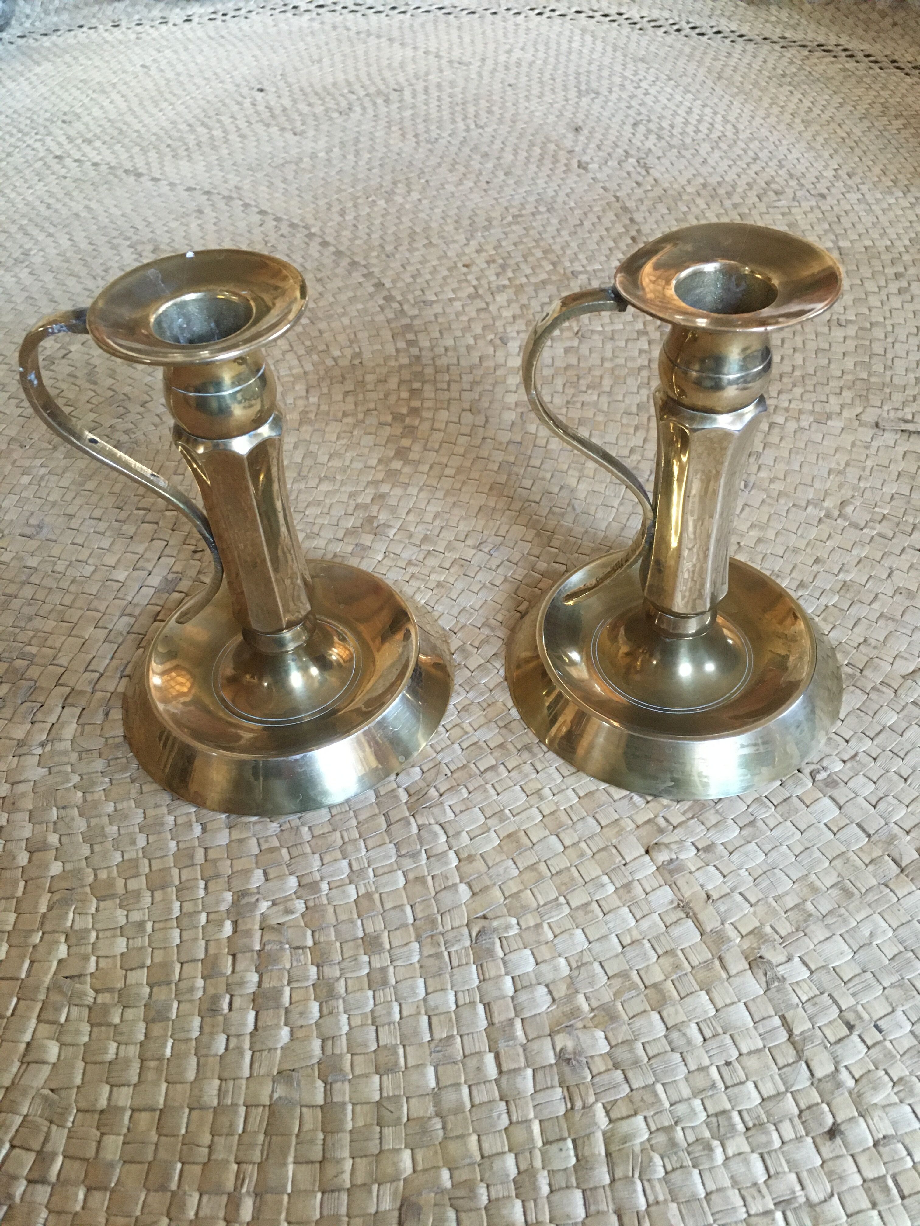Duo of brass candlesticks