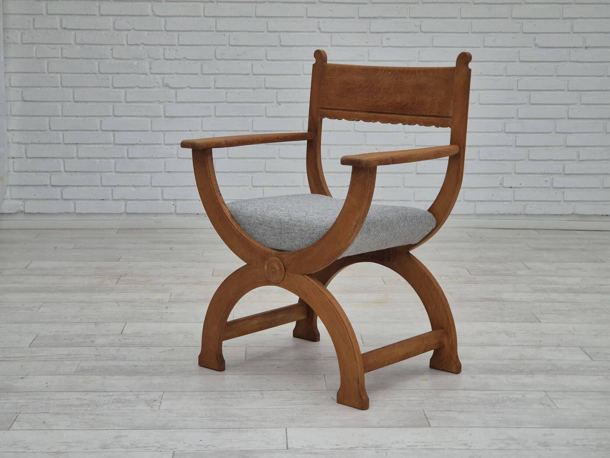 1960s, Danish armchair in solid oak wood, reupholstered, KVADRAT furniture wool.