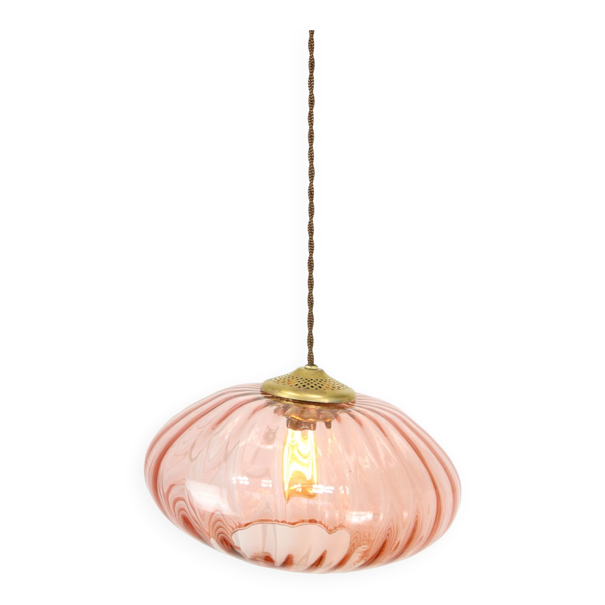 Mid Century Brass and Glass Crooked Pendant Lamp