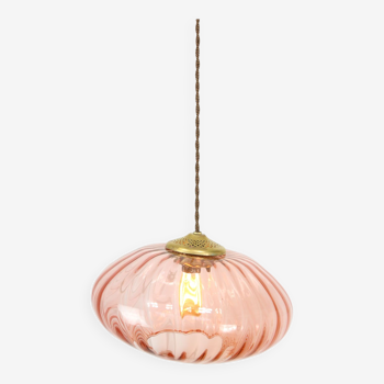 Mid Century Brass and Glass Crooked Pendant Lamp