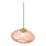 Mid Century Brass and Glass Crooked Pendant Lamp