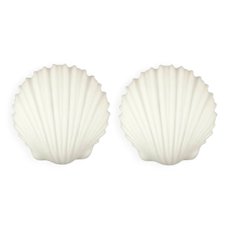 Pair of Large Shell-Shaped Opaline Glass Wall Lights from Limburg, 1970s