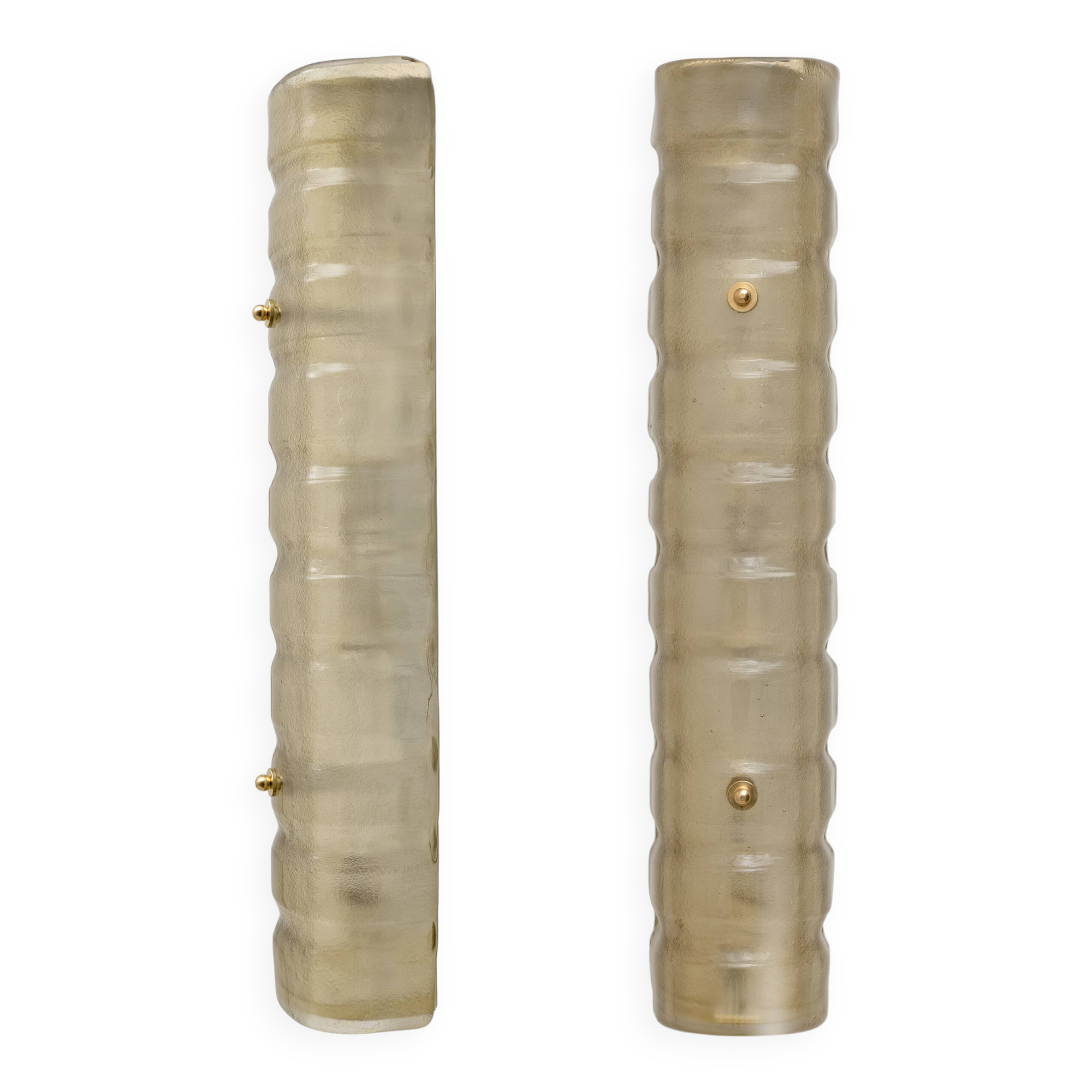 Pair of Murano Gold-Toned Frosted Glass and Brass Wall Sconces, Italy